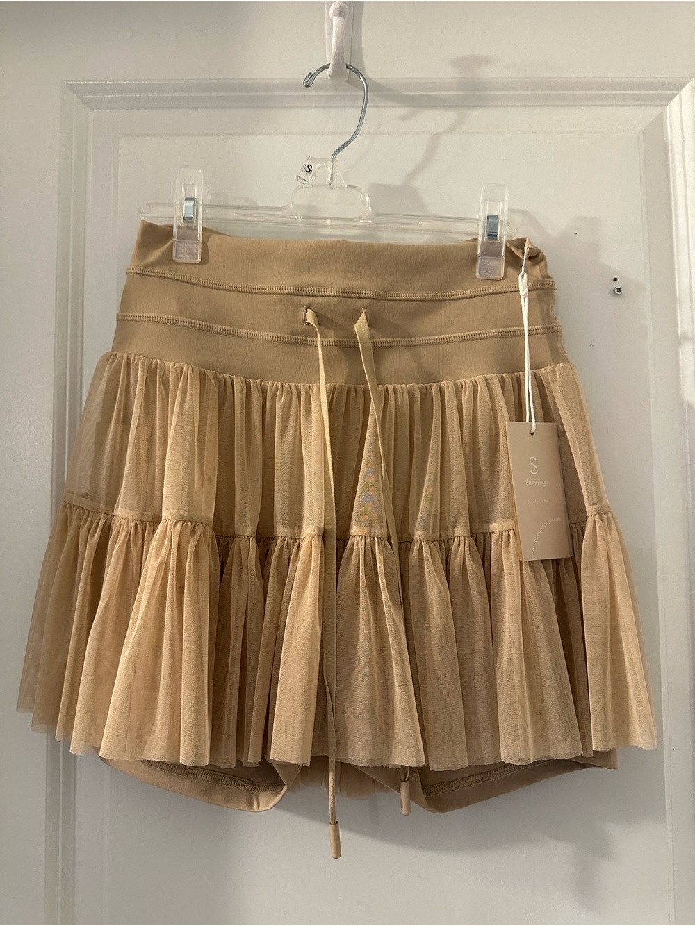 POPFLEX Beige Tiered Tulle Mini Skirt